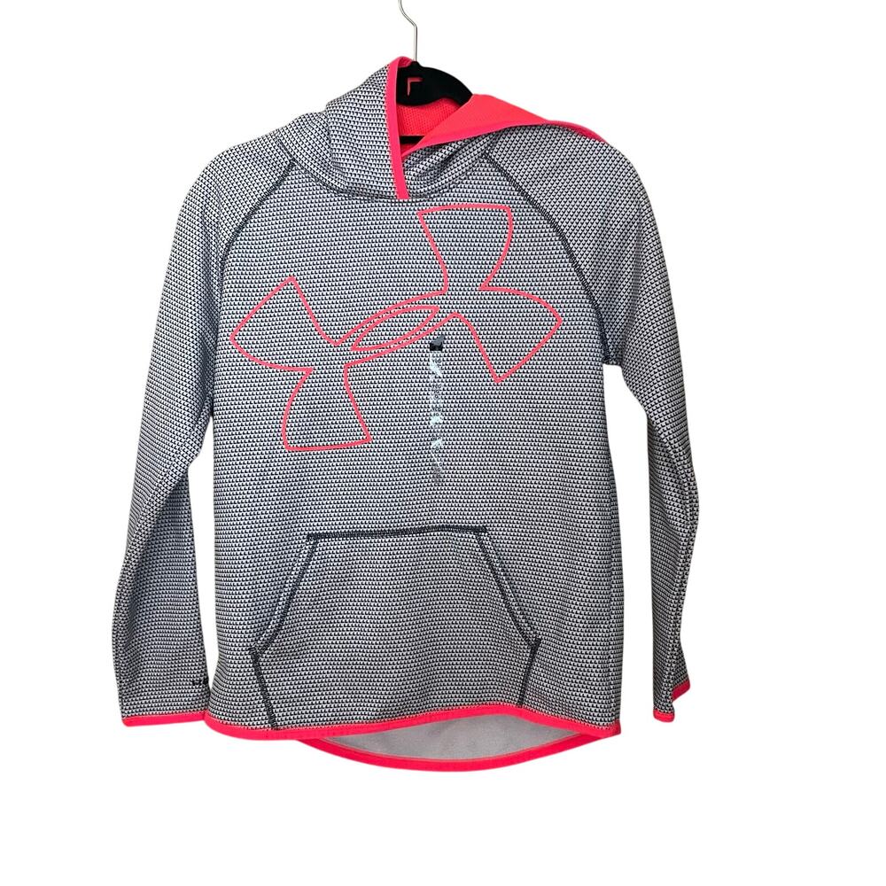 Under Armour Girls L Armour Fleece Jumbo Logo Hoodie Gray Pink NWT